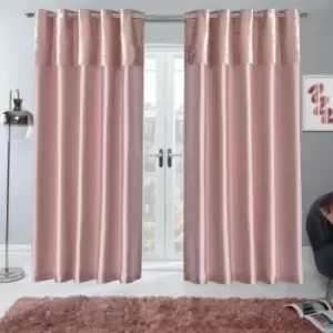 image of Sienna Crushed Velvet Band Curtains Pair Eyelet Faux Silk Fully Lined Ring Top Manhattan Blush Pink 46" Wide X 54" Drop