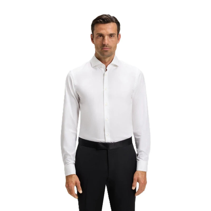 Image of Boss Mens H Hank Spread Long Sleeve Oxford Shirt White male 14.5 inch
