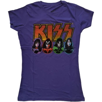 Image of KISS - Logo, Faces & Icons Womens Medium T-Shirt - Purple