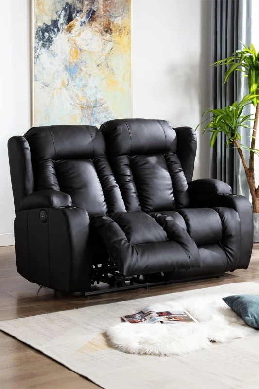 Image of More4Homes Caesar 2 Seater Electric High Back Bonded Leather Recliner Sofa Black