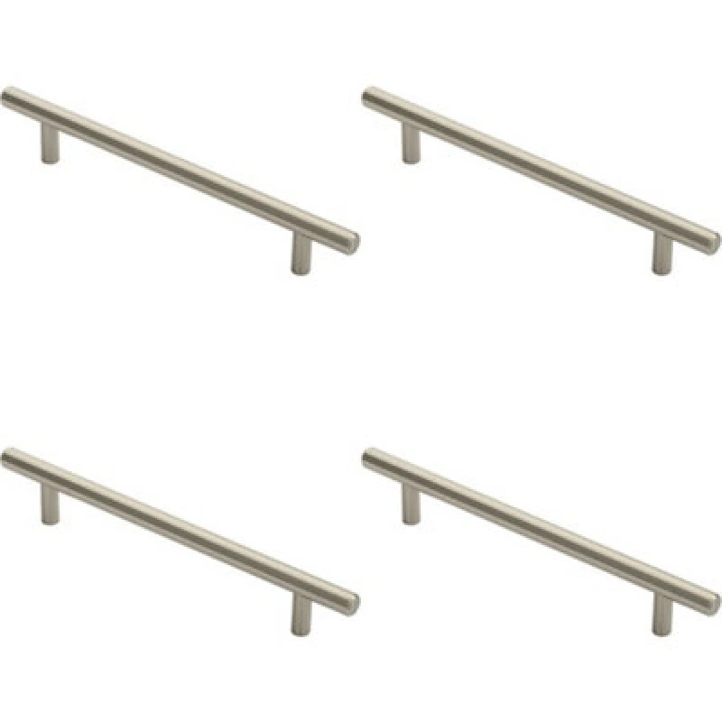 Image of Loops 4x Round T Bar Cabinet Pull Handle 220 x 12mm 160mm Fixing Centres Satin Nickel Metallics unisex