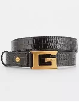 Guess Raffie G Logo Mock Croc Belt, Black, Size S, Women