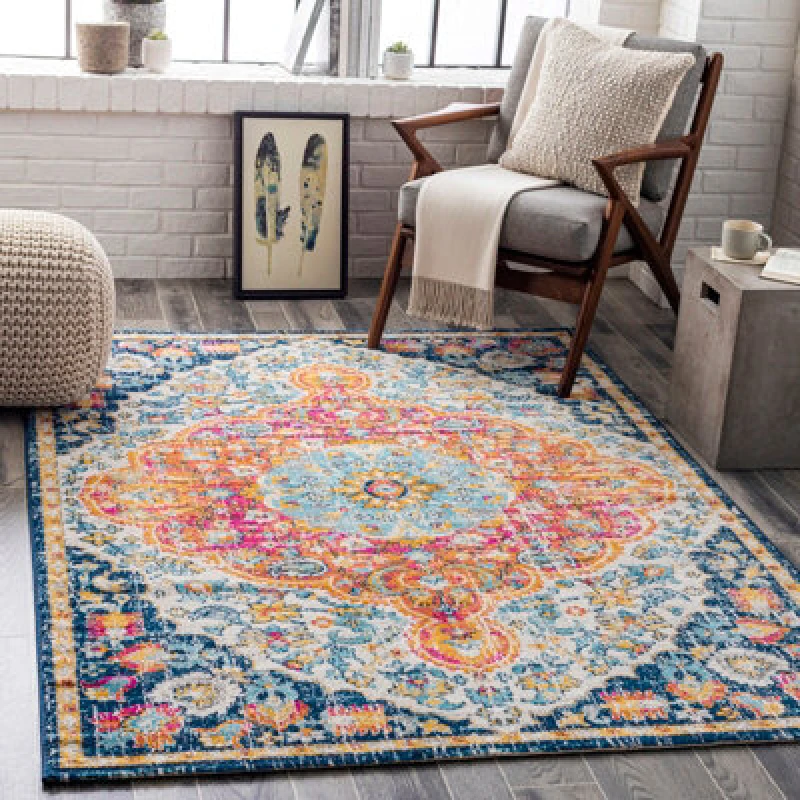 Image of Livabliss Vintage Oriental Boho Bright Orange Wren Area Rug 160 X 215cm - Easy Care, Non Shedding, Ideal For Living Room & Bedroom