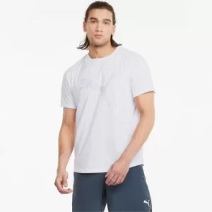 Image of PUMA Logo Short Sleeve Mens Running T-Shirt, White/Multi Col, size Large, Clothing