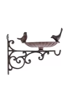 Brown Decorative Bird Bath with Wall Bracket Cast Iron