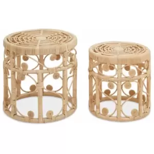 image of Mataram Set of Two Natural Rattan Stools/Tables - Premier Housewares