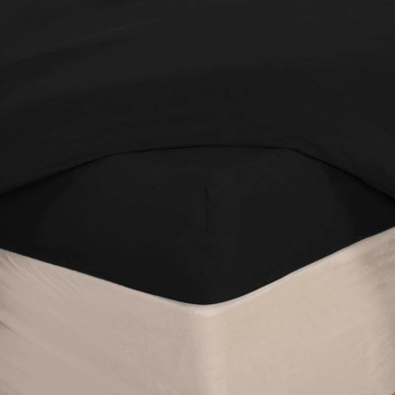 Image of OHS OHS Plain Dyed Non-Iron Fitted Bed Sheet in True Black Size: Double Fitted True Black Double Fitted Unisex 5027434172573