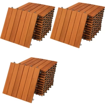 image of 33x Wooden Decking Tiles 3m³ Interlocking Terrace Garden Balcony Patio Hot Tub 30x30cm (Acacia Classic) - Deuba