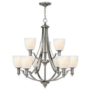 image of 9 Light Multi Arm Chandelier Antique Nickel Finish, E27