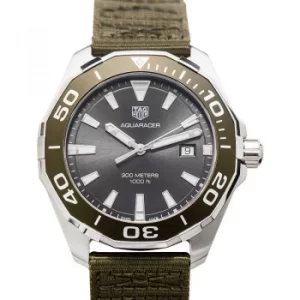 image of Aquaracer Quartz Grey Dial Green Fabric Strap Mens Watch