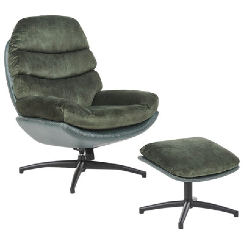 Image of Beliani Swivel Armchair Eide With Footstool Velvet Dark Green