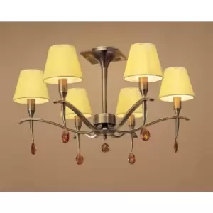 Image of Siena semi-ceiling light round 6 Bulbs E14, antique brass with amber cream