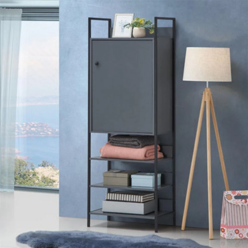 Image of Timber Art Design Zahra Storage Open Wardrobe Clothes Organizer Closet Cupboard Bookshelf Grey
