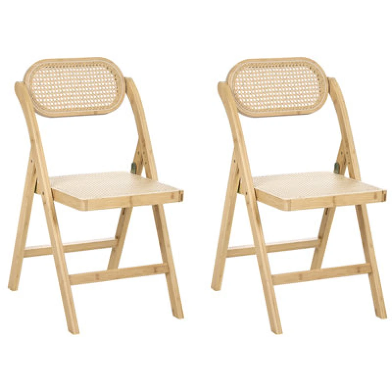 Image of Beliani Set Of 2 Dining Chairs Folding Oraison Bamboo Light Brown