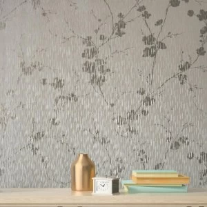 image of Sublime Cream Theia Metallic Floral Wallpaper - One size