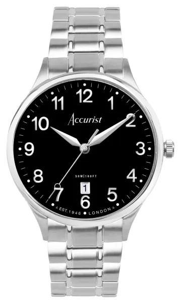 image of Accurist 73002 Classic Mens Black Dial Stainless Steel Watch