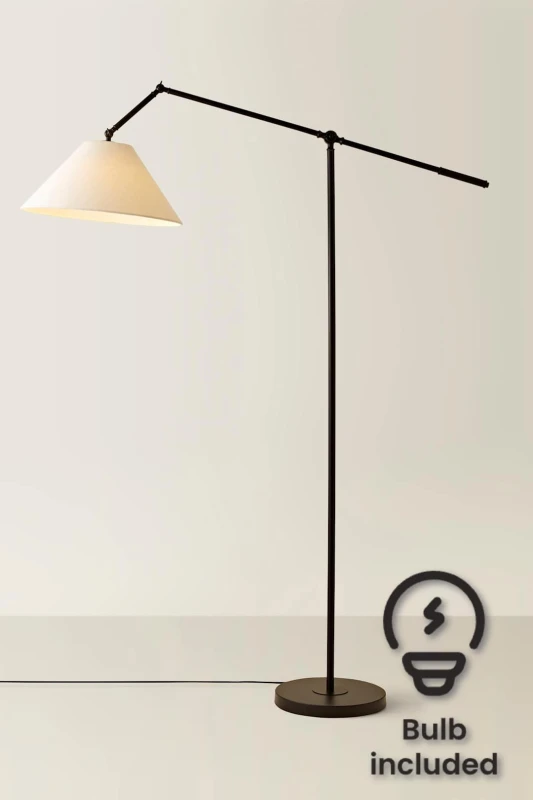 Image of ValueLights ValueLights Layla Adjustable Angled Floor Lamp with Tapered Linen Shade and Bulb in Black One Size Unisex 5059406070181