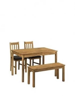 image of Julian Bowen Coxmoor 118cm Solid Oak Dining Table + 2 Chairs + Bench