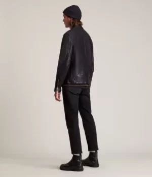 Image of AllSaints Mens Cora Leather Jacket, Black, Size: S