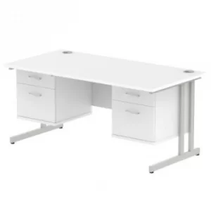 Image of Impulse 1600 Rectangle Silver Cant Leg Desk White 2 x 2 Drawer Fixed Ped