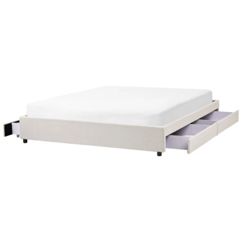 Image of Beliani Bed With Storage Drawers Without Headboard Fabric Prades 180 X 200 Cm (Eu Super King) Light Beige
