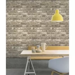 Grandeco Neutral Faux Wall Brick Effect Embossed Wallpaper