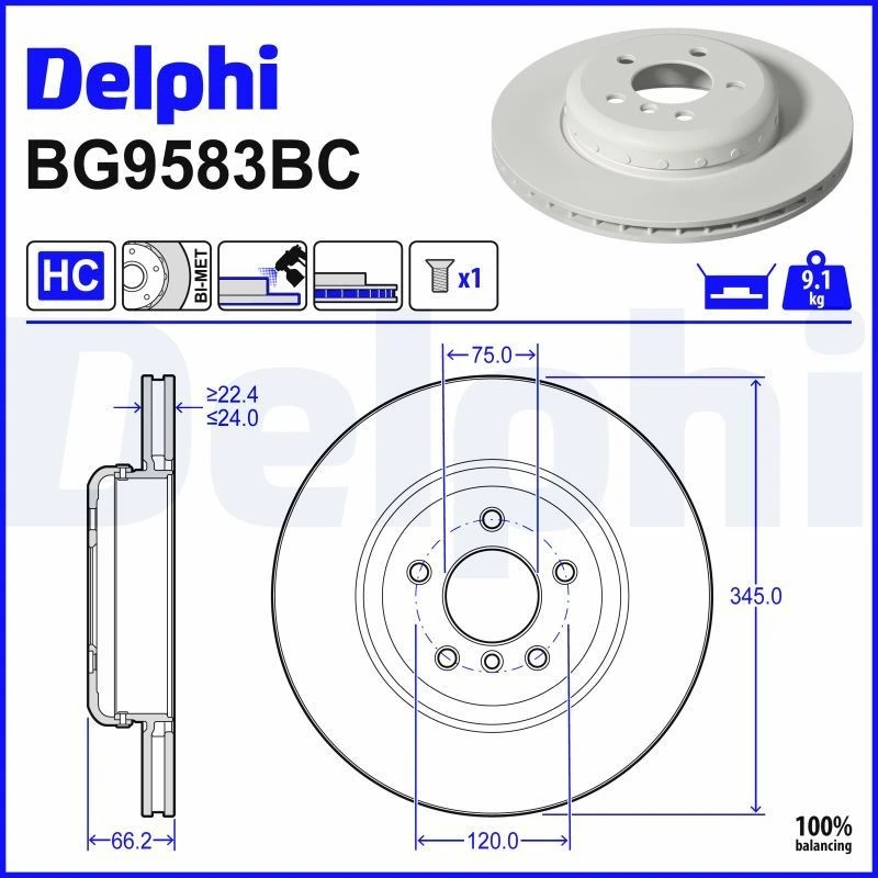 Image of DELPHI Brake disc DELPHI BG9583BC