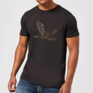 Image of Harry Potter Hedwig Broom Gold Mens T-Shirt - Black