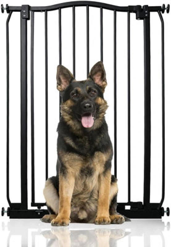 Image of Bettacare Extra Tall Curved Top Dog Gate, 71Cm - 80Cm, Matt Black, Extra Tall 100Cm In Height, Pressure Fit Pet Gate