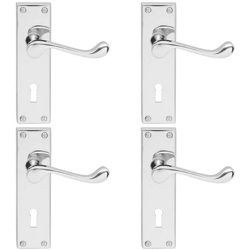 Image of Loops 4x Victorian Scroll Lever on Rectangular Lock Backplate 155 x 41mm Chrome Multi