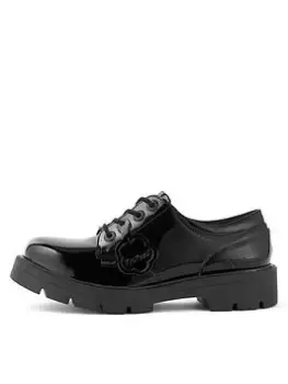 image of Kickers Kori Derby Patent Leather Lace Up Flat Shoes - Black Patent, Size 4, Women