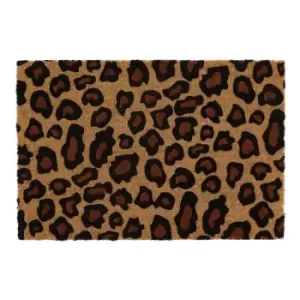 image of JVL Leopard Print Latex Coir Mat, 40x60cm - Brown