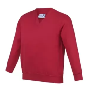 image of AWDis Academy Childrens/Kids Junior V Neck School Jumper/Sweatshirt (3-4 Years) (Red)