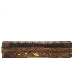 Image of Mango Wood Incense Box with Brass Elephant Inlay Pack Of 4