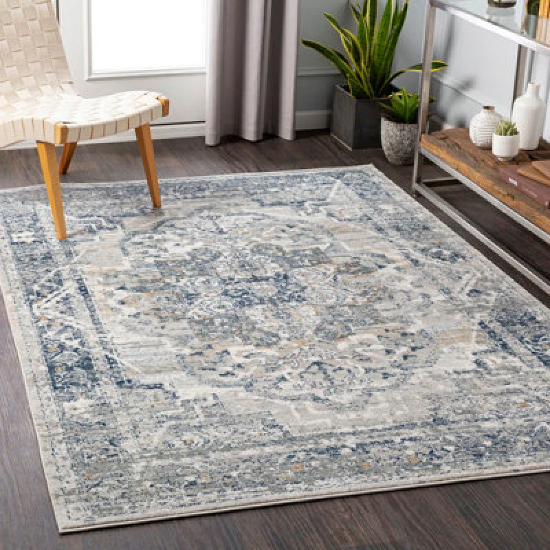 Image of Livabliss Jolie-Vintage Grey Beige Blue Brown Traditional Boho Living Dining Bedroom Rug 160 X 220 Cm Easy Care, Non Shedding