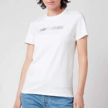 image of KARL LAGERFELD Womens Rhinestone Logo T-Shirt - White - M