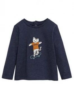 image of Mango Baby Boys Cool Cat Applique Long Sleeve T-Shirt