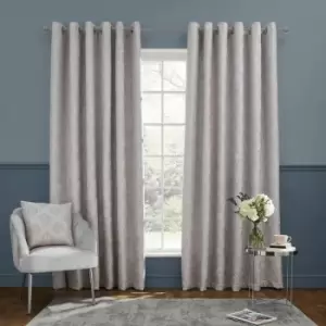 Image of Catherine Lansfield Damask Metallic Pinsonic Foil Lined Eyelet Curtains, Grey, 46 x 72 Inch