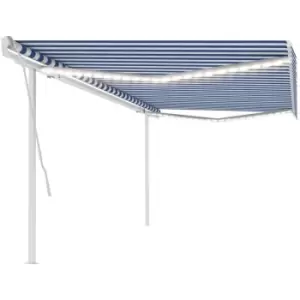 image of Vidaxl - Manual Retractable Awning with LED 5x3 m Blue and White Blue