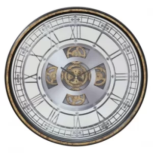 image of WILLIAM WIDDOP Wall Clock with Moving Cogs & Mirror Face