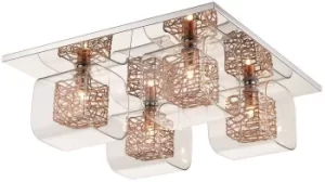 image of Spring 4 Light Flush Ceiling Light Mesh Chrome, Copper and Glass, G9