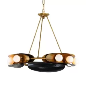 image of Hopper 9 Light Chandelier Vintage Brass Bronze Accents, Glass