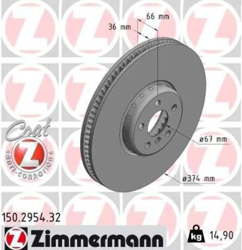 Image of ZIMMERMANN Brake disc ZIMMERMANN 150.2954.32