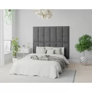 Image of Aspire EasyMount Wall Mounted Upholstered Panels, Modular DIY Headboard in Firenze Velour Fabric, Charcoal (Pack of 8)
