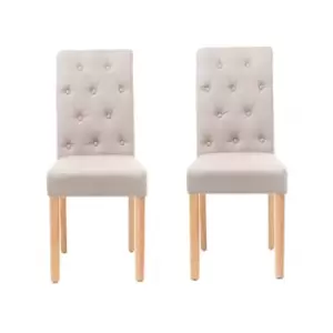 Image of Neo Cream Fabric High Button Back Roll Top Dining Chairs X2