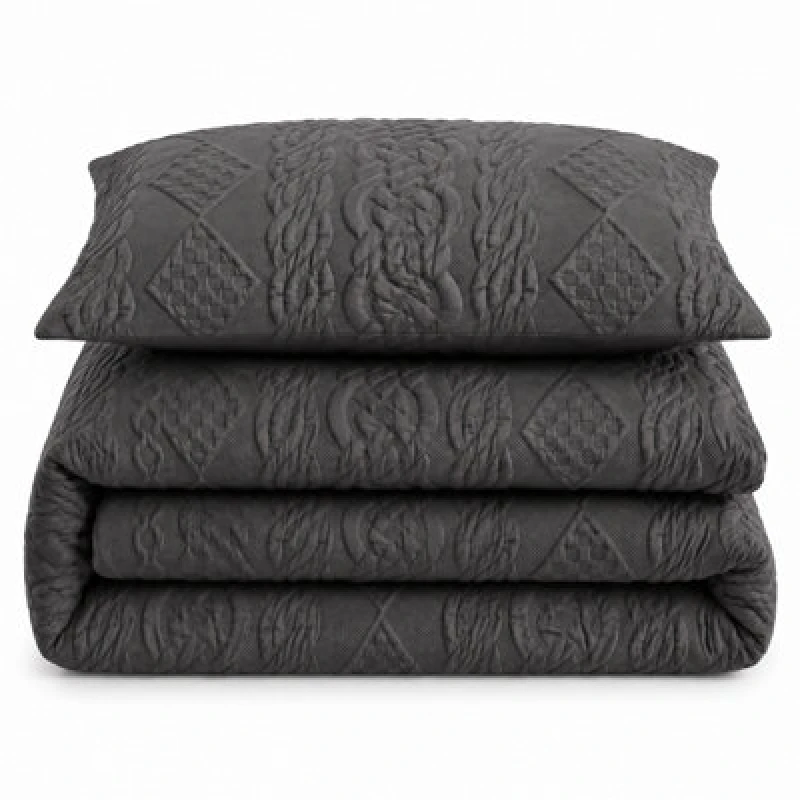 Image of Velosso Charcoal Quilted Knit Pinsonic Duvet Cover And Pillowcase Set Single