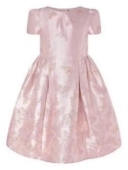 image of Monsoon Girls Cascading Butterfly Jacquard Dress - Pink, Size 3 Years, Women