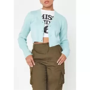 image of Missguided Recycled Mint Basic Cropped Knit Cardigan - Blue