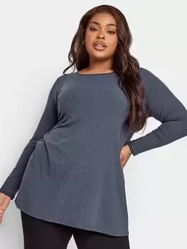 Image of Yours Long Sleeve Rib Swing Top. Grey, Size 16, Women