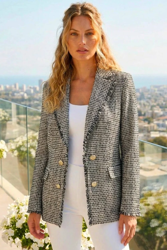 Image of Roman Womens Boucle Frayed Edge Jacket in Charcoal Size: 18 Charcoal Female 18